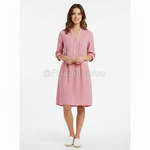 J. McLaughlin Dresses & Skirts - J. McLaughlin Riviera Linen Dress Pink Roll-Tab Sleeve Size S Like New